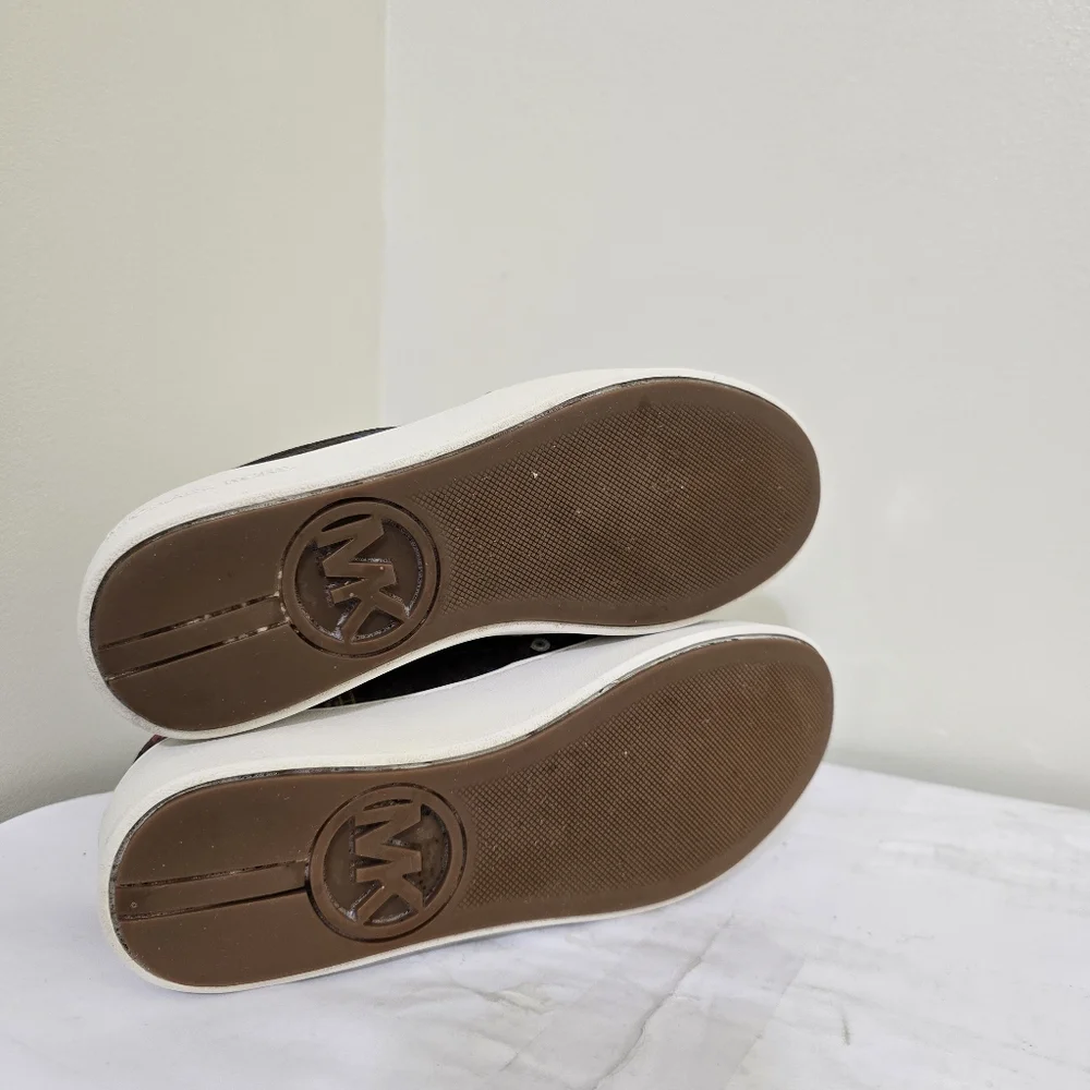 MICHAEL KORS size 7 Jet Set Trent Travel Print Logo Slip On‎ Shoes Brown